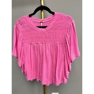 Free People Ruffled Up Shirt Top Hot Pink NWT Size M